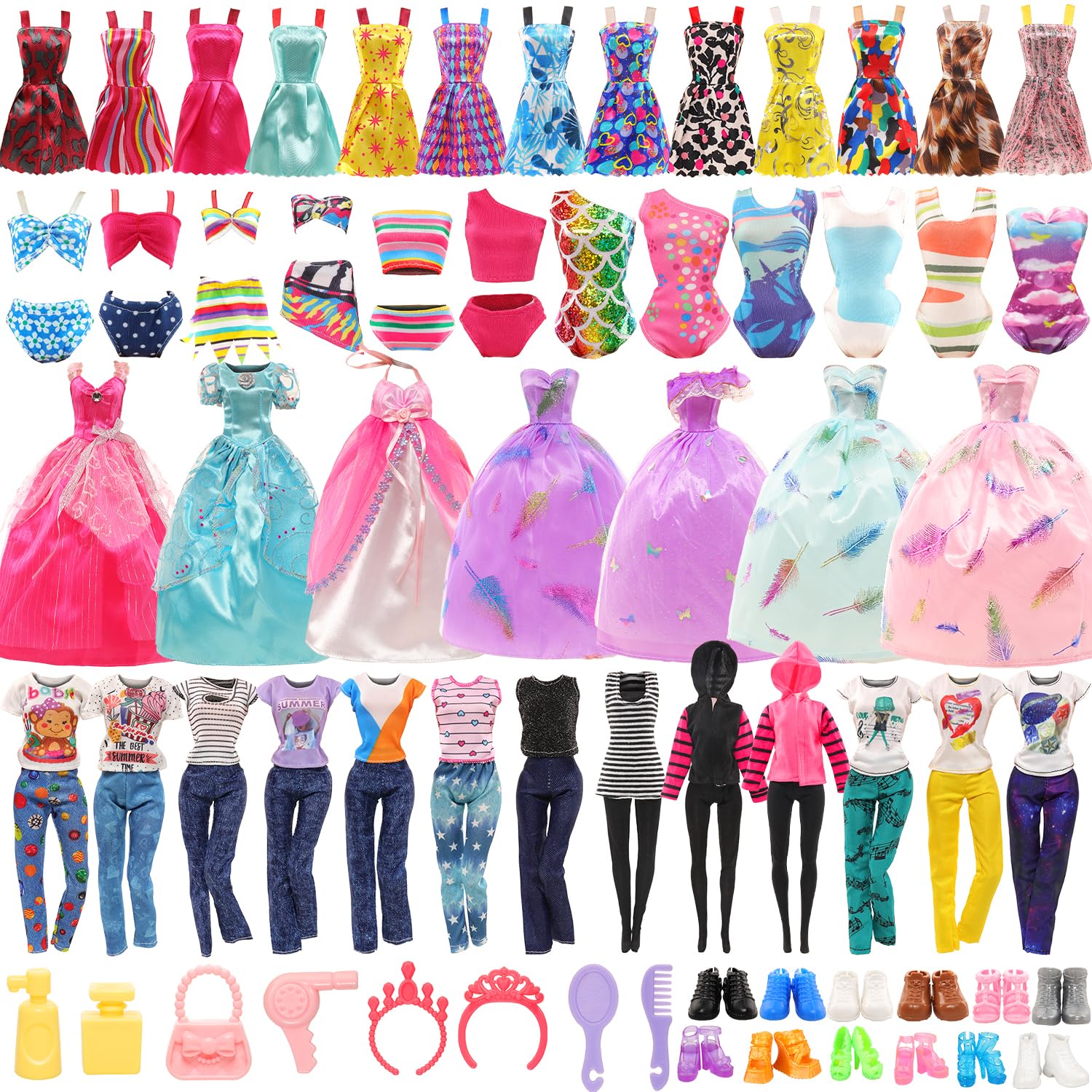 Miunana 38 Pezzi (Selezionati A Caso) Per 11.5 Pollici 30 cm Bambola: 2 Vestiti Da Sposa + 2 Abiti + 2 Pantaloni + 2 Costumi Da Bagno + 12 Vestiti Moda + 10 PCS Scarpe + 8 Accessori