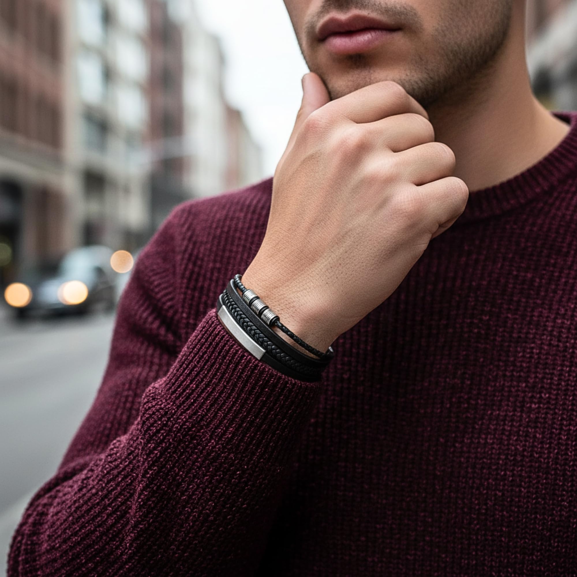 UNIQAL - Bracelet en cuir personnalisé avec gravure « SHAPE » pour homme et femme - Fermeture magnétique - Fabriqué à la main en Allemagne