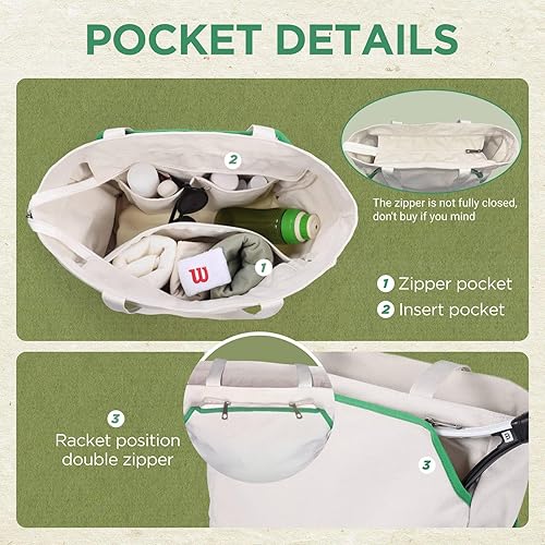 Miniatura 4 de SMRITI Tennis Tote Bag Canvas, Large Sports Handbag Tennis Racket Bag for Women, Portable Tennis Racquet Shoulder Bag for Badminton, Pickleball,