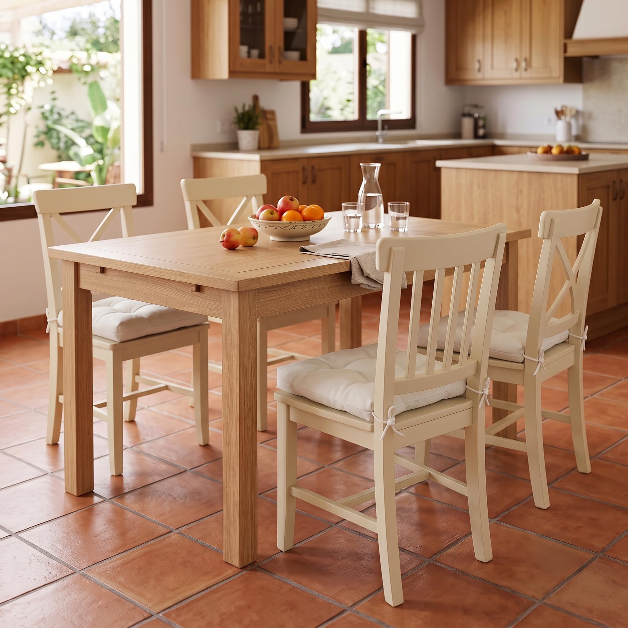 Cojines para Sillas de Terraza (Pack de 6). Cojines Silla 40x40 cm (Grosor Extra 8 cm). Cojin Silla Exterior. Cojines Exterior Comedor, Cocina, Terraza y Jardín. (6, Blanco, 40x40x8)