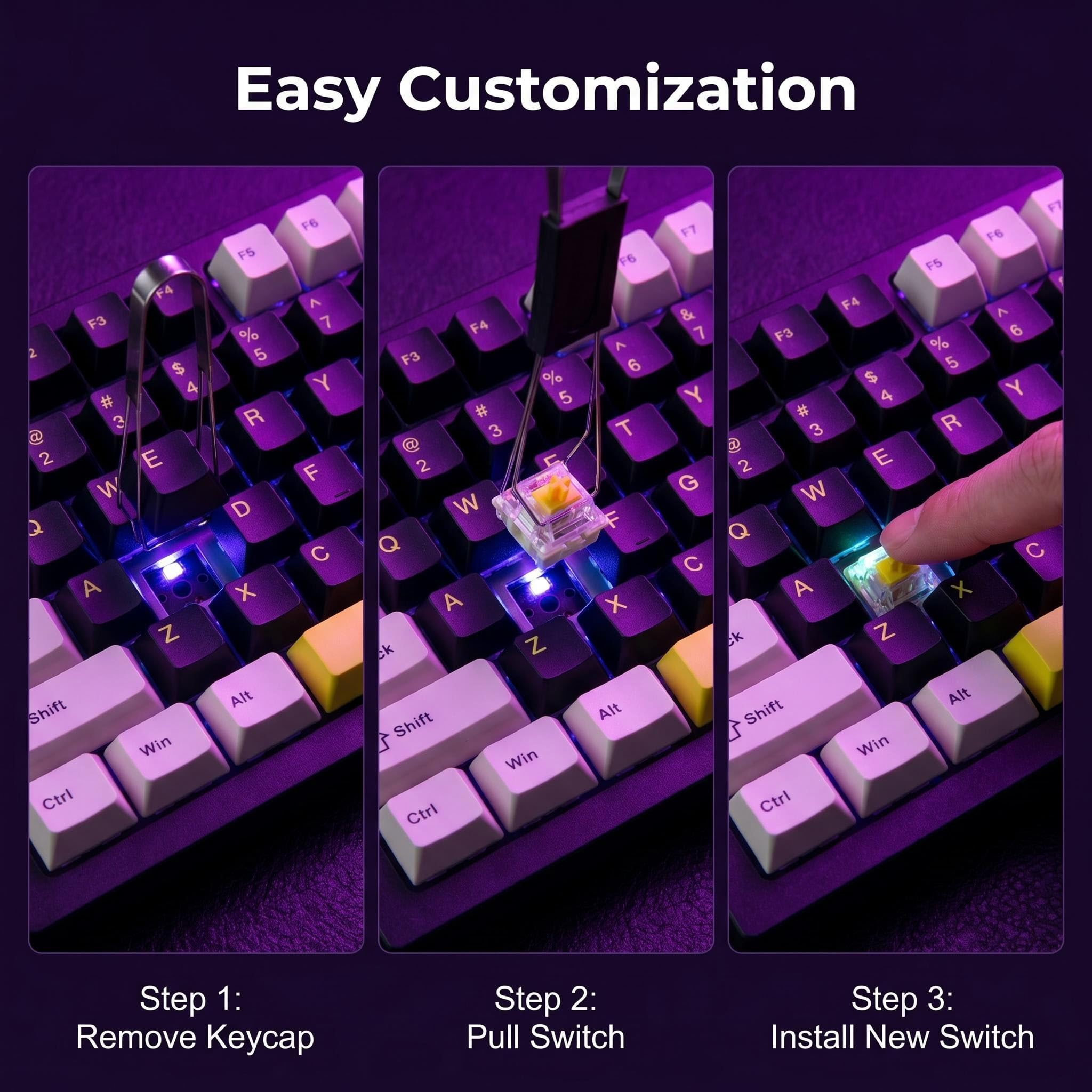 Tastiera meccanica sostituibile a caldo al 75%, supporto con guarnizione cablata e layout TKL, tastiera personalizzata retroilluminata RGB per PC, laptop, giocatori Windows, digitazione (nero)