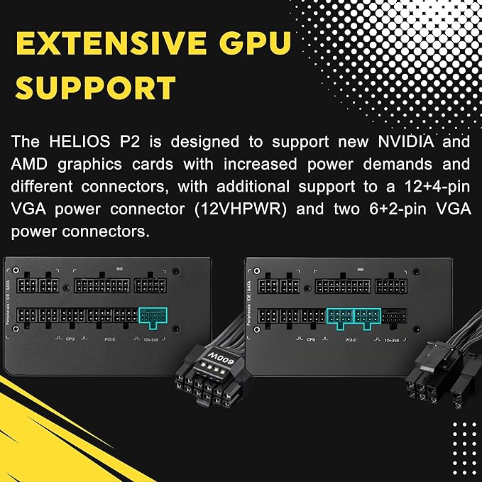 GAMDIAS Fuente Poder 1000W 80 Plus Gold ATX3.1 Modular PCIe5.1 miniatura 9