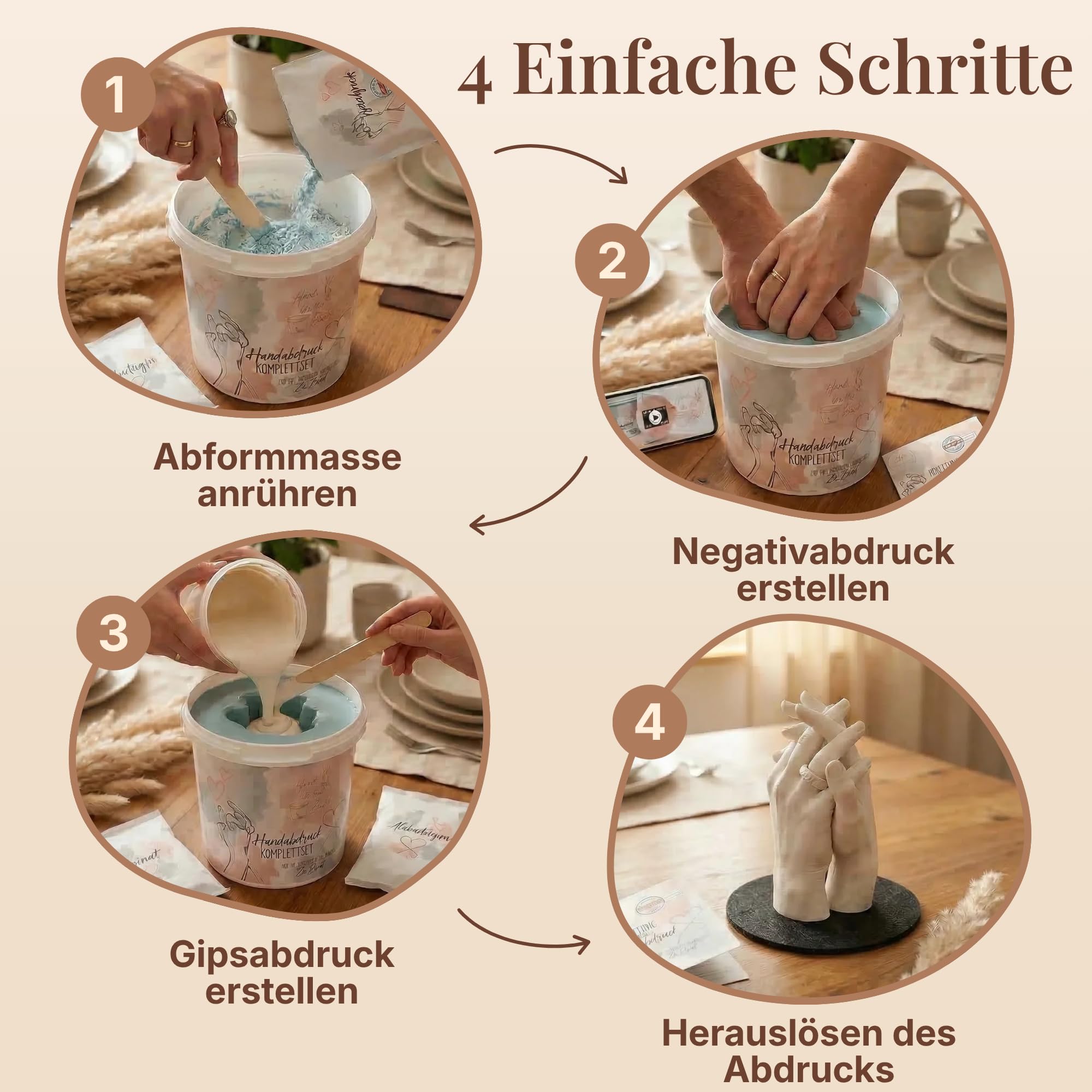 3D Handabdruck Set für Paare Made in Germany mit Sockel Gipsabdruckset Hände Jahrestag Geschenk für Ihn, Pärchen Geschenke Gips Geschenk für Sie