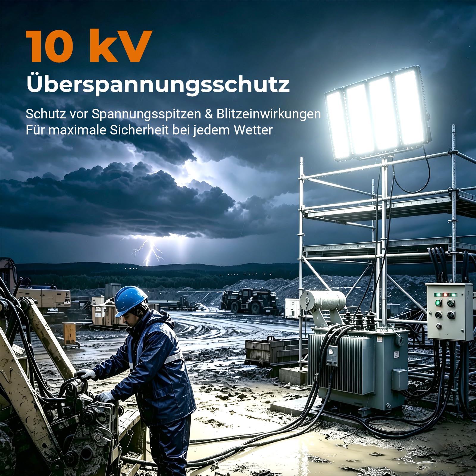 400W LED Flutlicht 56000LM, 85V-305V Weitspannung Scheinwerfer | 5000K. Flimmerfrei, IP67, 10KV. Robust & einfach montierbar. Geeignet für Sportplatz Baustellen. Generatorkompatibel