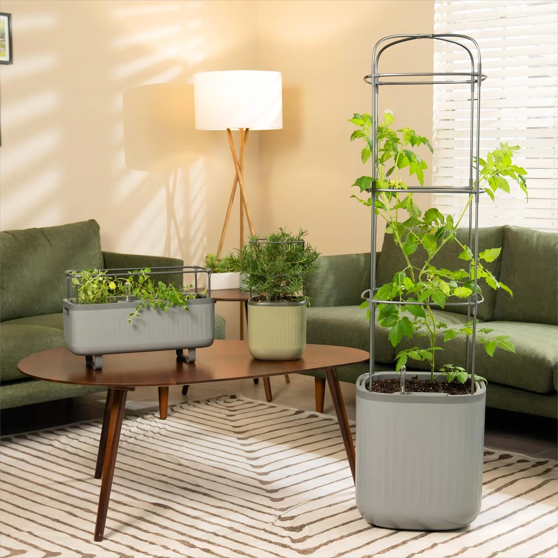 Vego garden Planters for Outdoor & Indoor Plants, Large Plant Pots with Self Watering, 15" Tall Large Plant Pots with Trellis for Flowers Plants Decor, Cream White