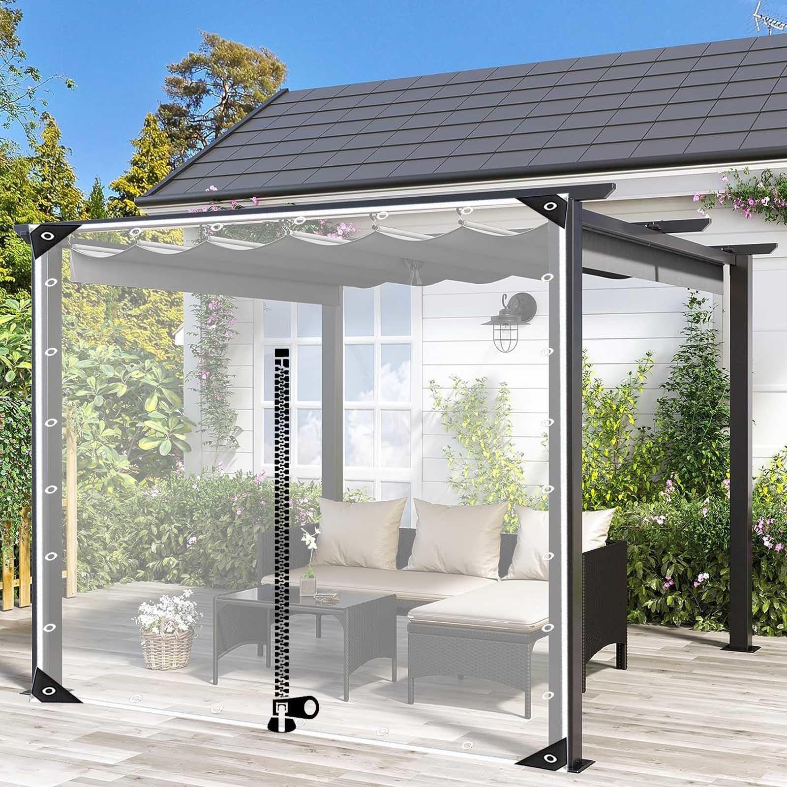 Waterproof Clear Pvc Tarp Curtains,Pergola Gazebo Porch Carport Garden Transparent Tarpaulin Side Panels,Weatherproof Tarpaulin With Grommets and Zips,Partition Curtains,L×H-5.2*2.5m(17.1*8.2ft)