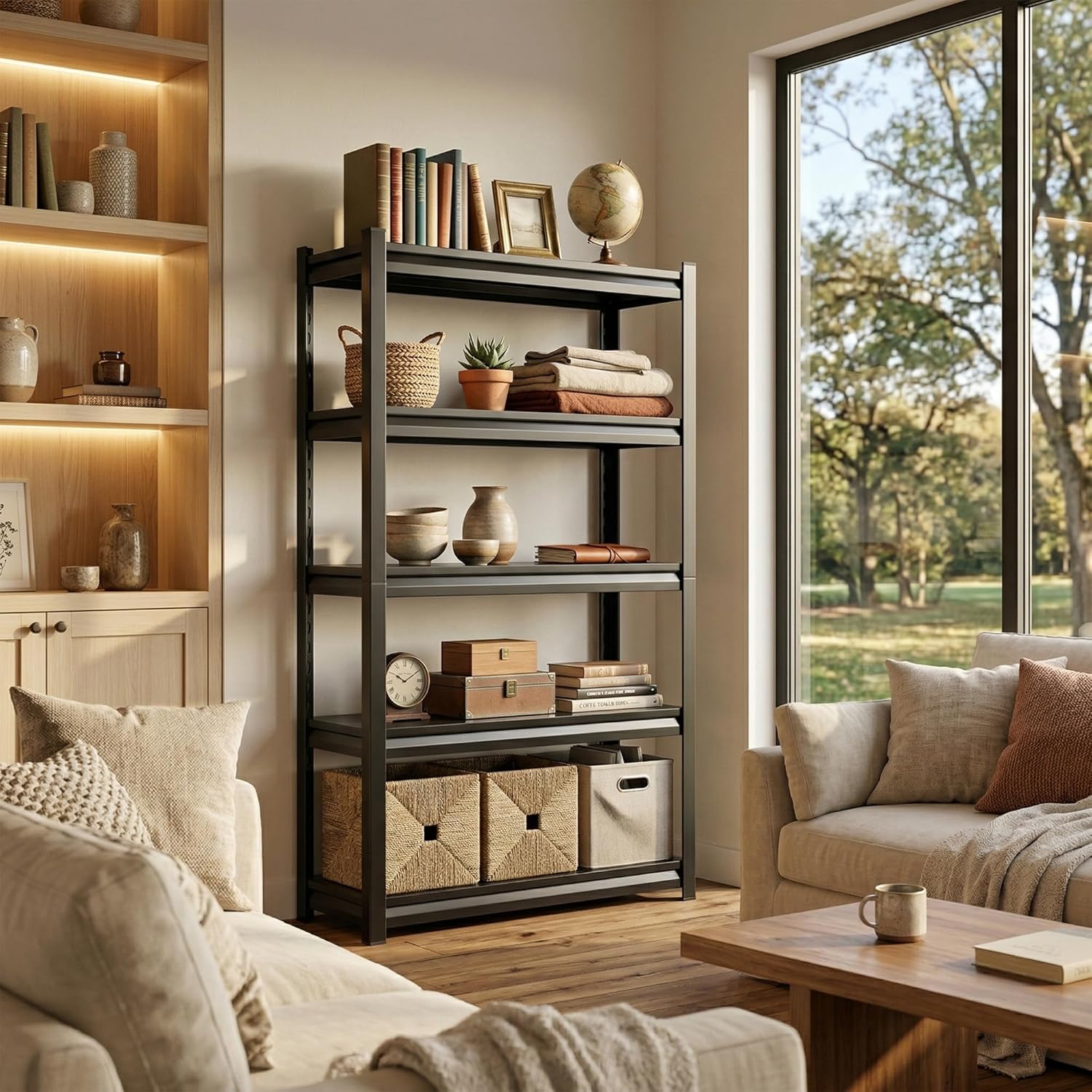 72''H Storage Shelves Heavy Duty Load 3000LBS,5 Tier Metal Shelving Unit, Adjustable Storage Rack Garage Shelving for Home Garage Basement Pantry Closet Organization,72”H x 36”W x 16”D,Black