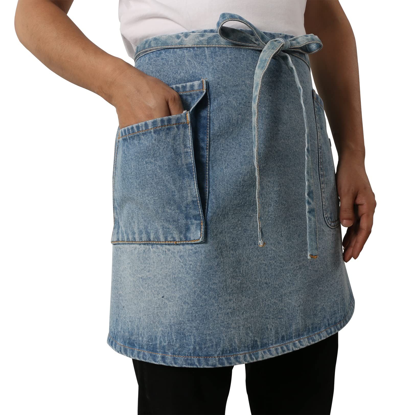 Jeanerlor Denim Blue Waist Apron with Pockets for Women, Men's Work Apron for Wife Mom Grandma Husband Boyfriend