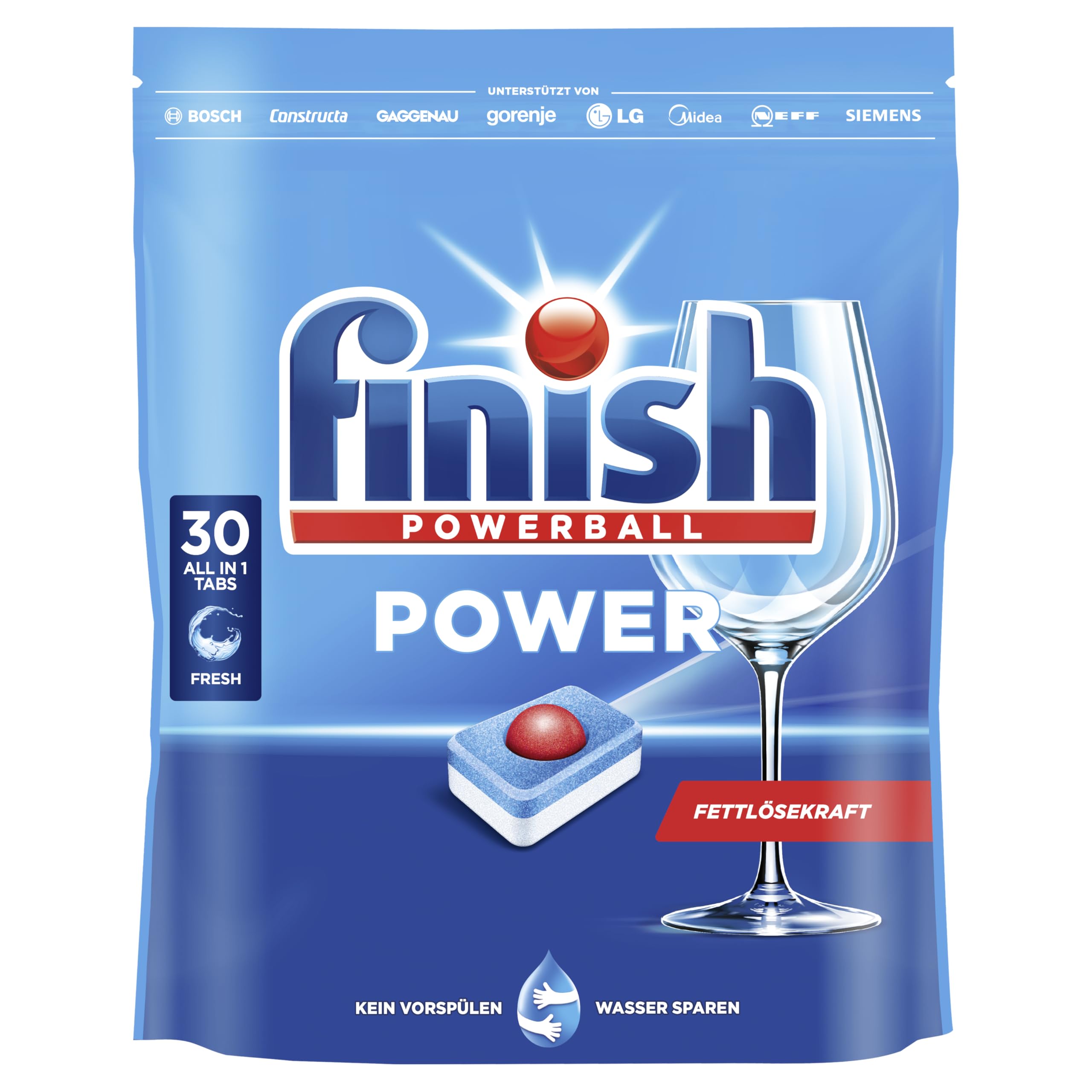 Finish Power All in 1 pastiglie per lavastoviglie, senza fosfati, pastiglie per lavastoviglie con potente Powerball contro lo sporco più ostinato – Gigapack con 180 pastiglie Finish