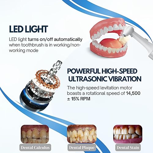 Miniatura 5 de Pulidor eléctrico ultrasónico de dientes, removedor de cálculo dental recargable y placa con 5 cabezales, 3 modos y luz LED para el cuidado dental