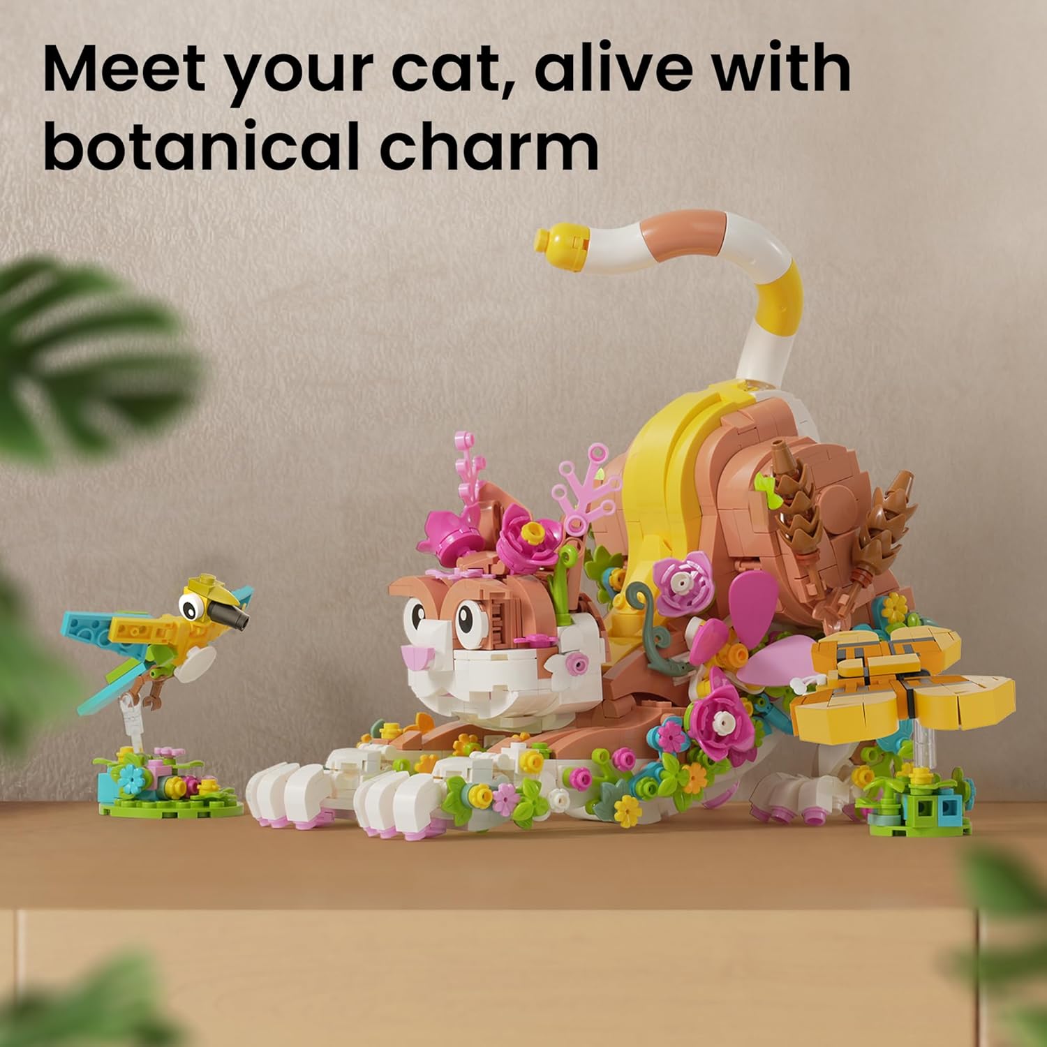 JOJO&Peach Cat and Flower Building Toy Set for Girls, Animals Plant Model Ideas Birthday Gift for Women Adults Teens Girlfriend Mom Wife Age 8 9 10 11 12+ (1038 Pieces)