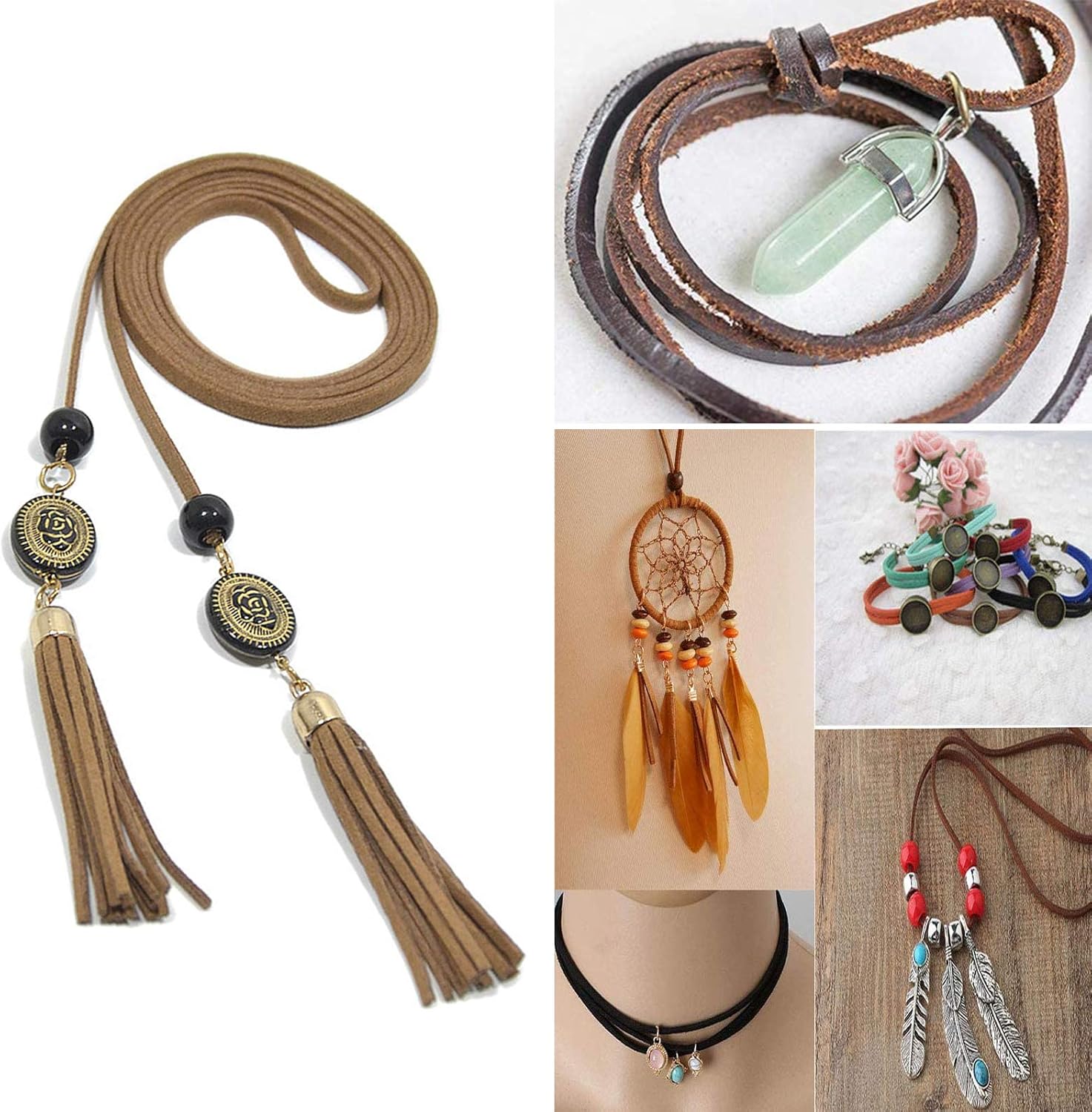 7 Rolls Leather Cord for Jewellery Making, Flat Faux Suede Leather