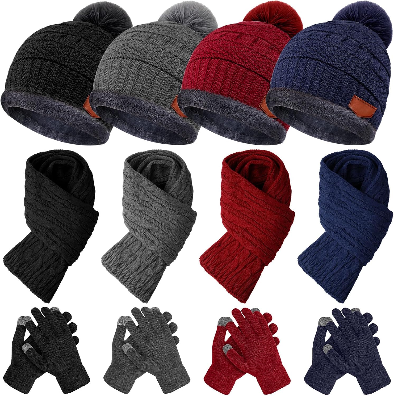 JaGely 12 Pieces Kids Winter Hat Glove Scarf Sets Thick Fleece Knitted Beanie Touchscreen Warmer Gaiter for Boys and Girls