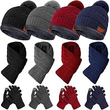 12 Pieces Kids Winter Hat Glove Scarf Sets Thick Fleece Knitted Beanie Touchscreen Warmer Gaiter for Boys and Girls
