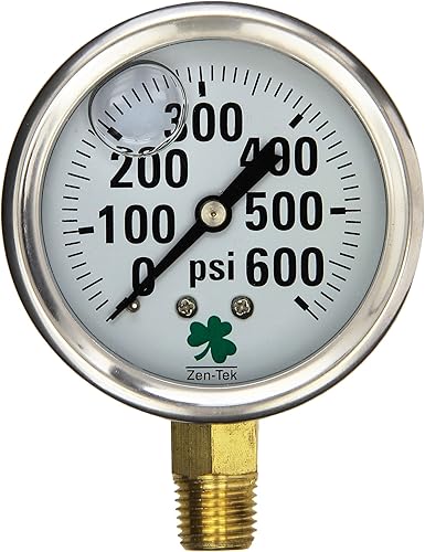 Miniatura 7 de Zenport LPG1000 Zen-Tek Medidor de presión relleno de líquido de glicerina, 1000 PSI
