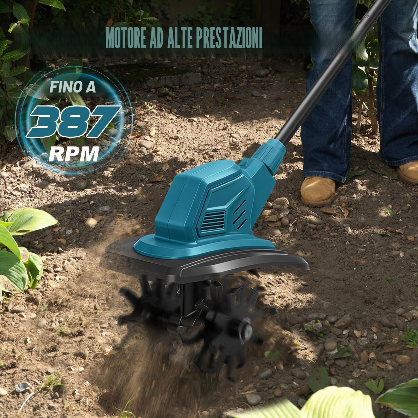 Motozappa senza fili per Makita 18V Batteria, Motozappa a Batteria con Motore Brushless, Altezza Regolabile, larghezza di lavoro 20 cm, profondità di lavoro 18 cm, per Giardini e Cortili