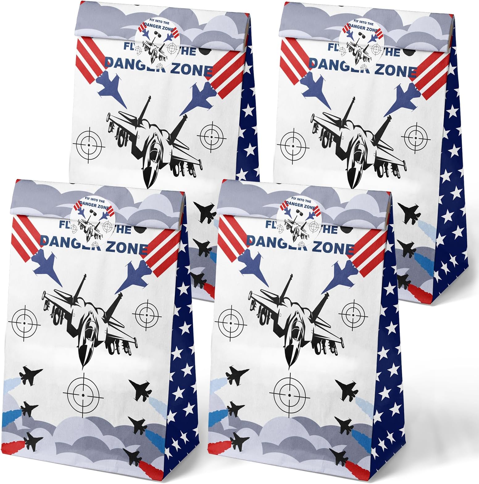 Fighter Jet Party Favor Bags – 24 Pcs Jet Fighter Style Gift Bags with 2 Designs, Paper Goodie Bags for Aviation Theme Birthday Decorations and Military Party Supplies