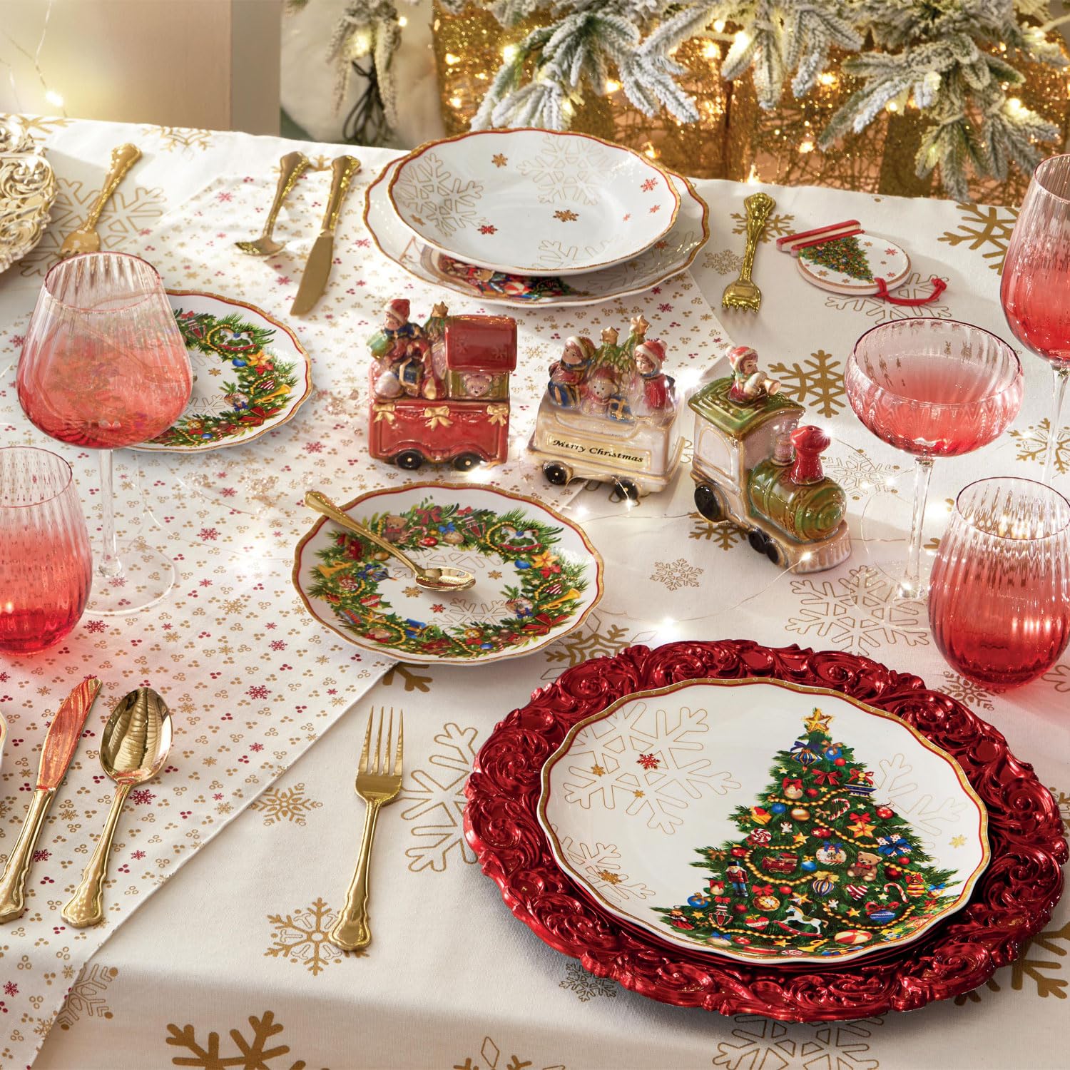 Brandani 89900 - Juego de Vajilla 18 Piezas Navidad en Porcelana - Elegante Set de Platos con Diseño Navideño para Celebraciones