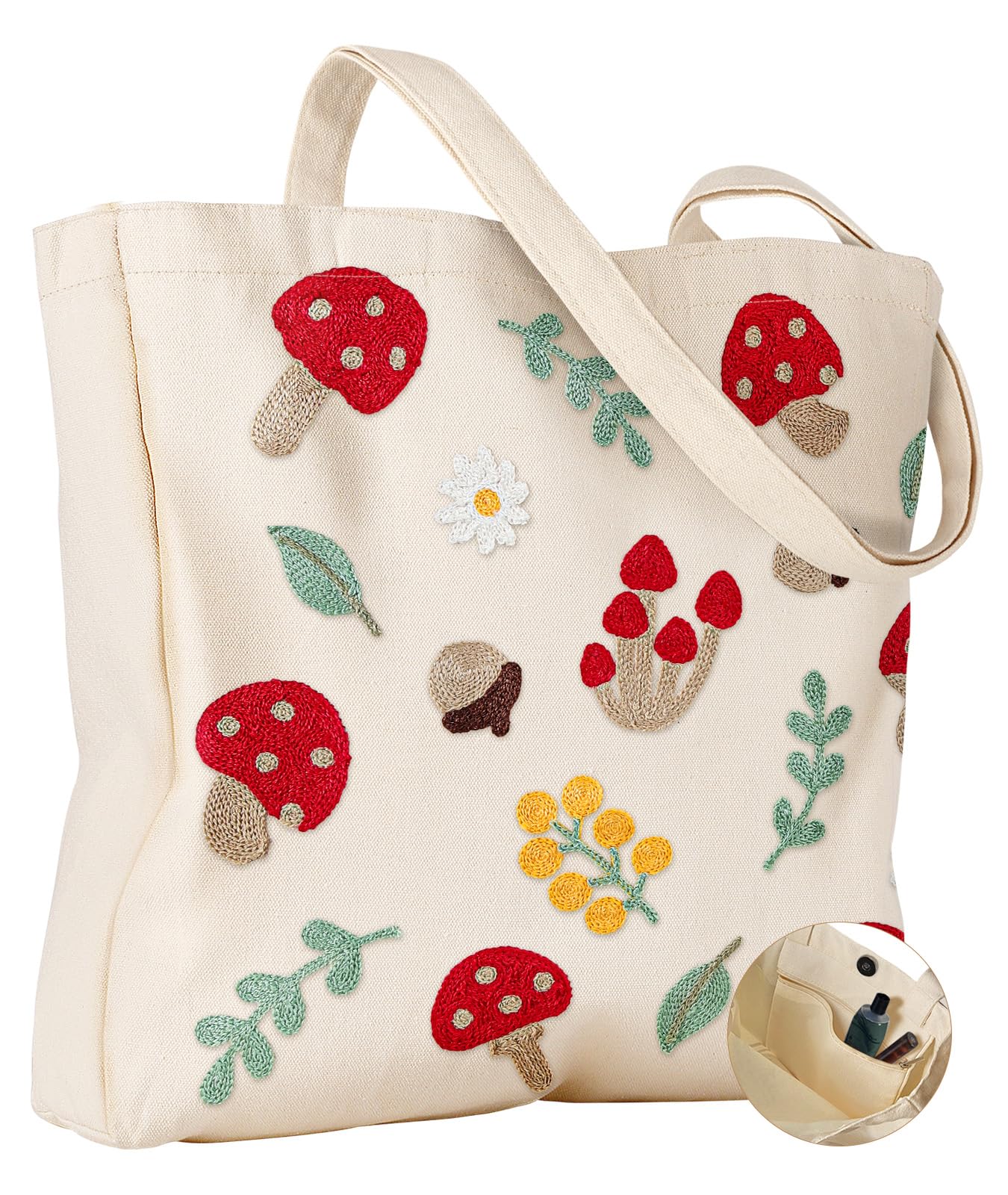 Miss Adola Embroidery Canvas Tote Bag with Pocket &amp; Buckle