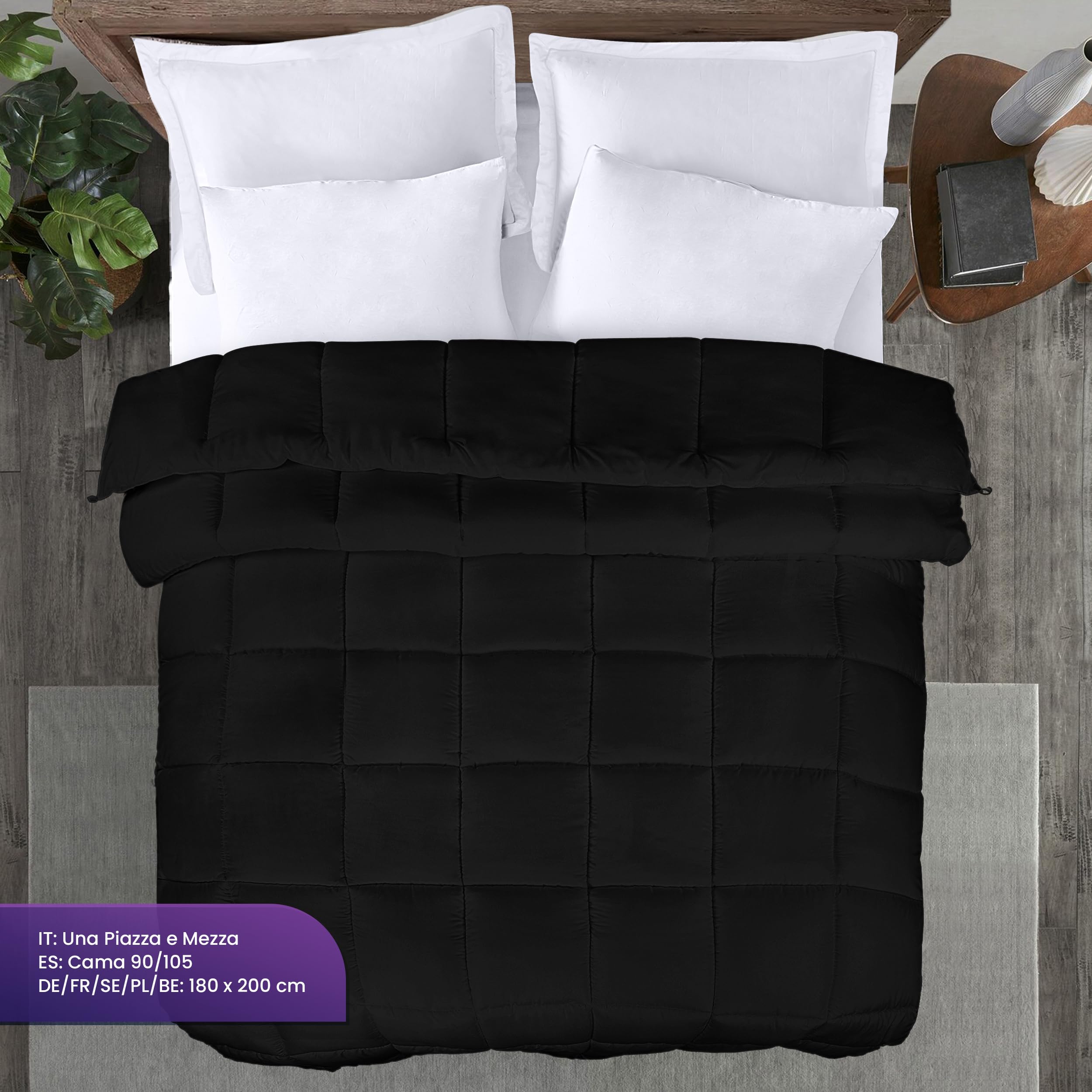 Utopia Bedding Piumone 180 x 200 cm 370 gsm, Piumino Una Piazza e Mezza, Piumino Letto Una Piazza e Mezza, Trapunta Una Piazza e Mezza 100% Microfibra (Nero)