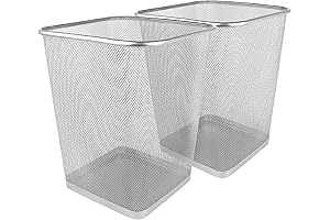 Greenco Mesh Square Wastebasket, Sleek 6 Gallon (Silver) - Lightweight Garbage Trash Cans