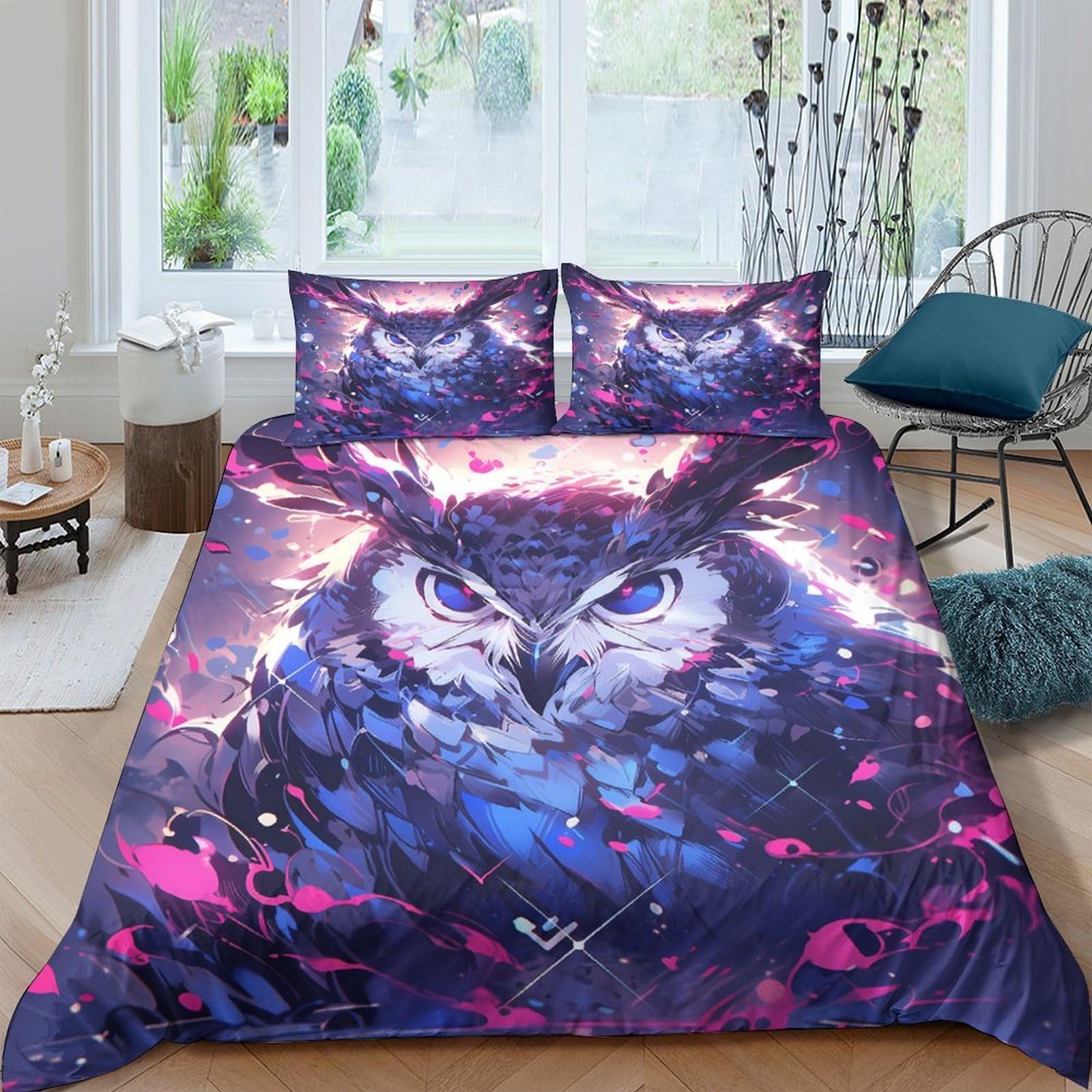 Ctjqhvkz Style-6 3D Printed Purple Owl Fitted Sheet Microfiber Soft Art Abstract Galaxy Bed Cover For Bedroom Guestroom Decor Single（135X200cm）