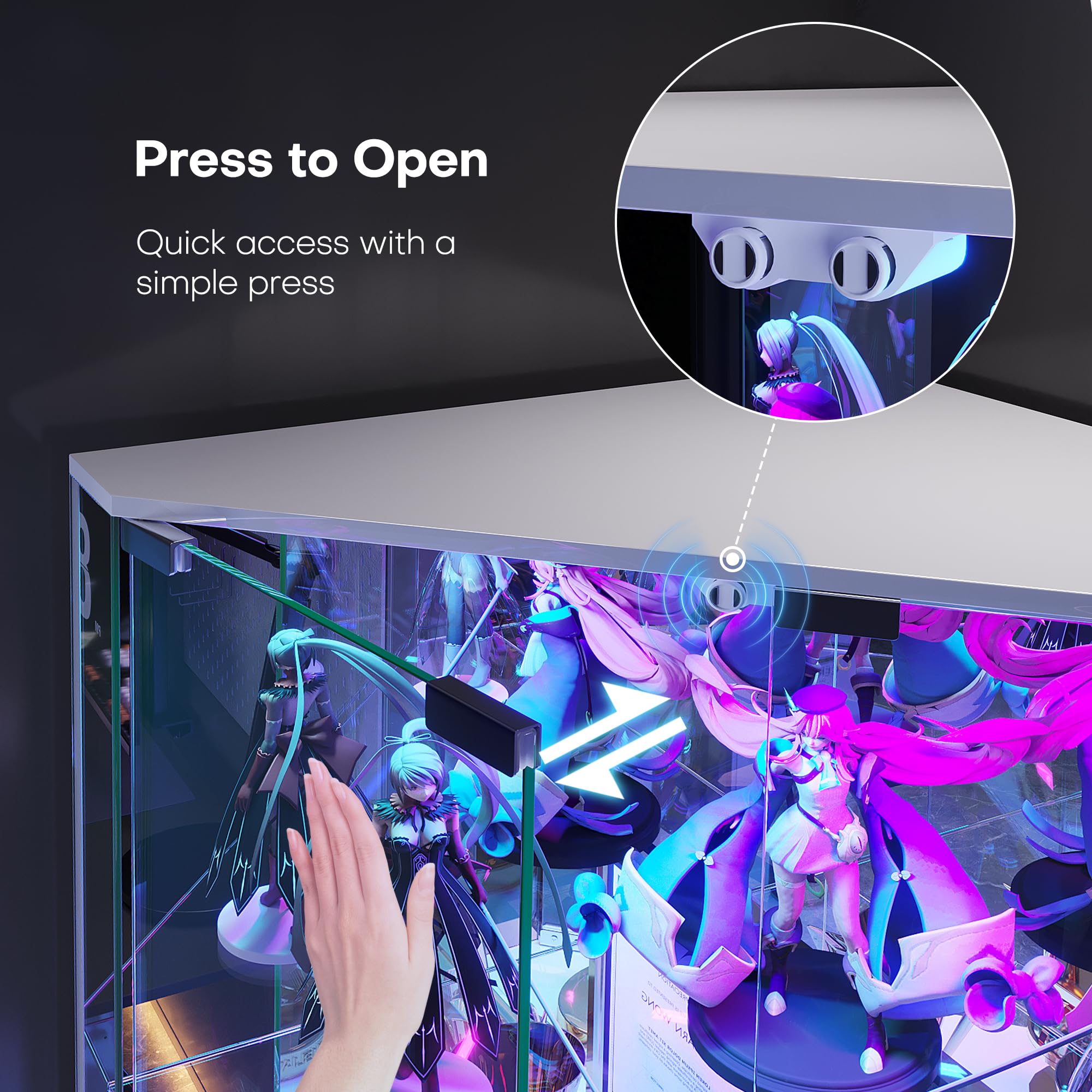 FREDEES 164cm Glasvitrine Stehend Eckvitrine, Vitrinenschrank mit RGB-Beleuchtung für Sammlerstücke, 4-Etagen LED Glas Eck-Kuriositätenschränke für Sammlerstücke/Spielzeug/Bücher, Weiß