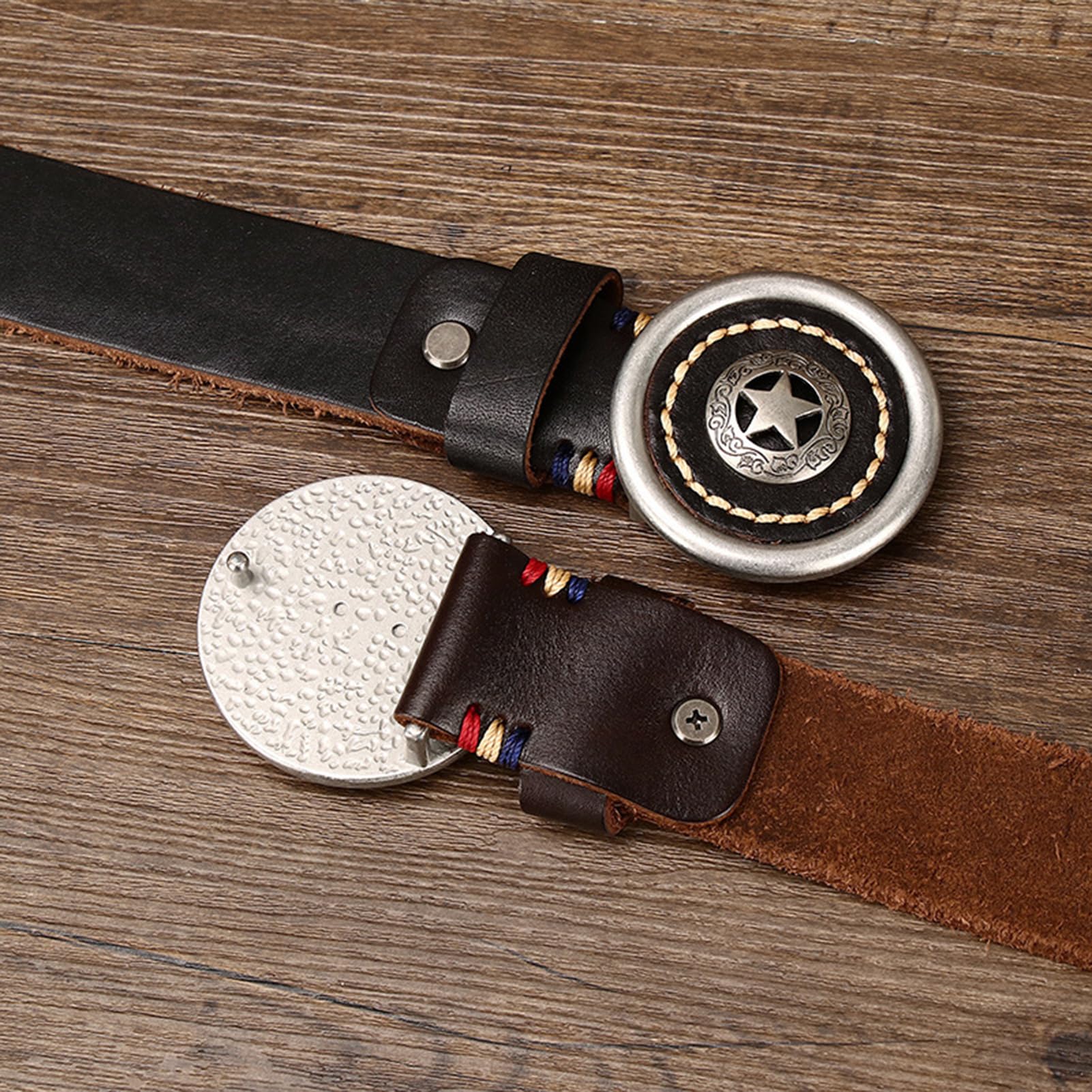 Cintura Western Unisex - Cinturino Da Cowboy Country 1 1/2", Spessore 5, Mm, Fibbia Circolare Con Pentagramma Inciso