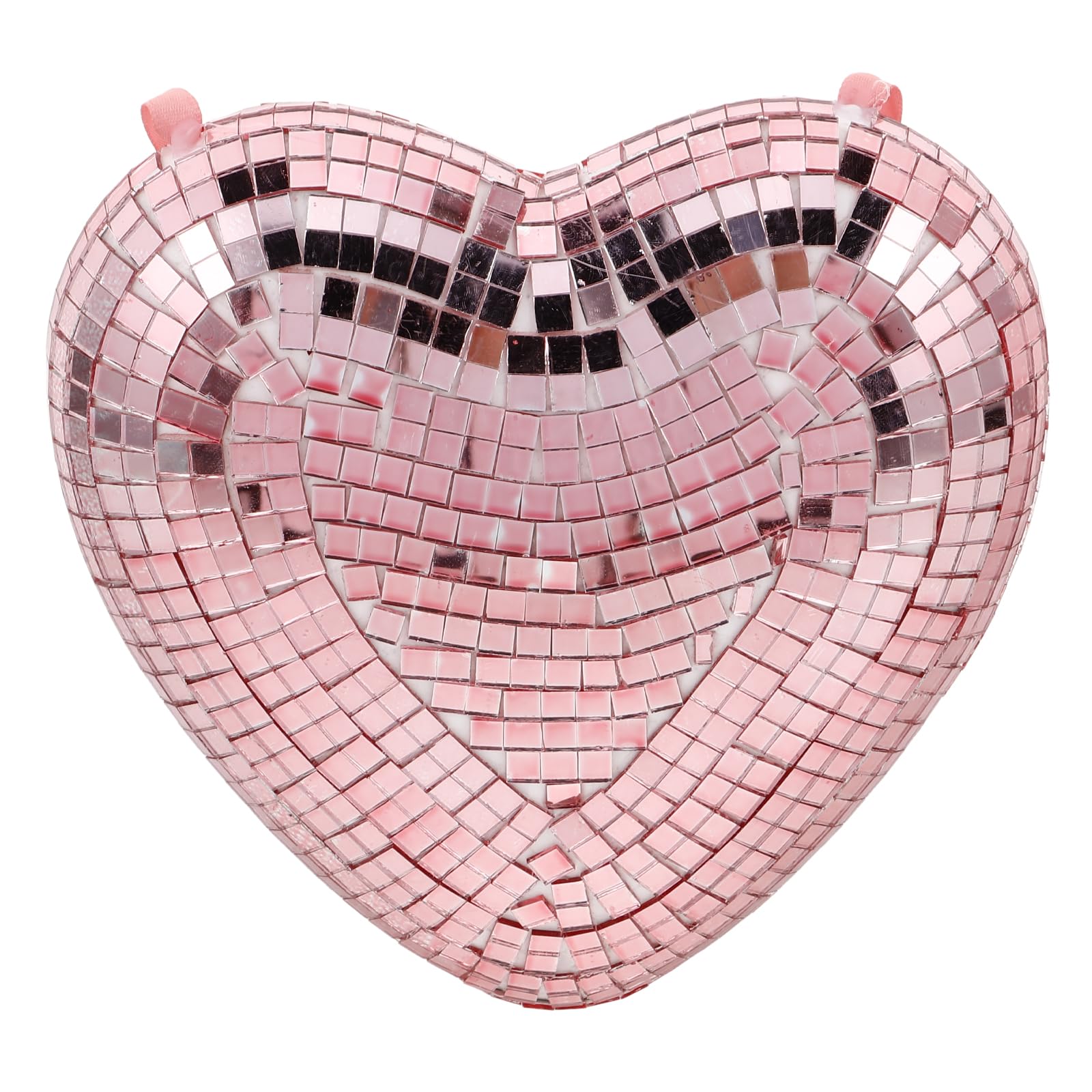 LUOZZY Disco Heart Shaped Disco Balls Pendents Glitter Mirror Reflective Hanging Disco Ornaments for DIY Crafts Disco Theme Valentines Day Decor - Pink