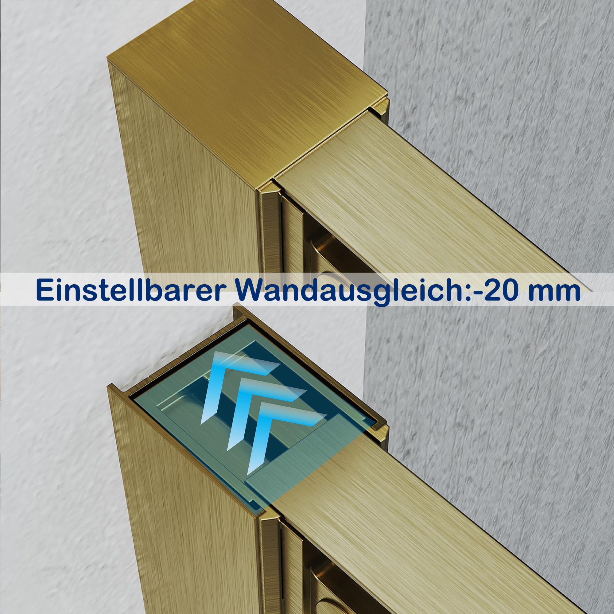 Porta scorrevole 110 x 185 cm, porta doccia in vetro di sicurezza da 5 mm, vetro trasparente (ESG) doccia con manico a forma di H, porta doccia per piccoli bagni