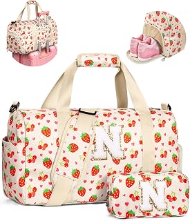 Granddaughter Gift from Grandmom, Girls Travel Duffle Bag, Preppy Trendy Stuff for 4-6, 6-8, 8-12 Year Old Girls, Initial Dance Bag, Girly Gym Weekender Overnight Sleepover Bag