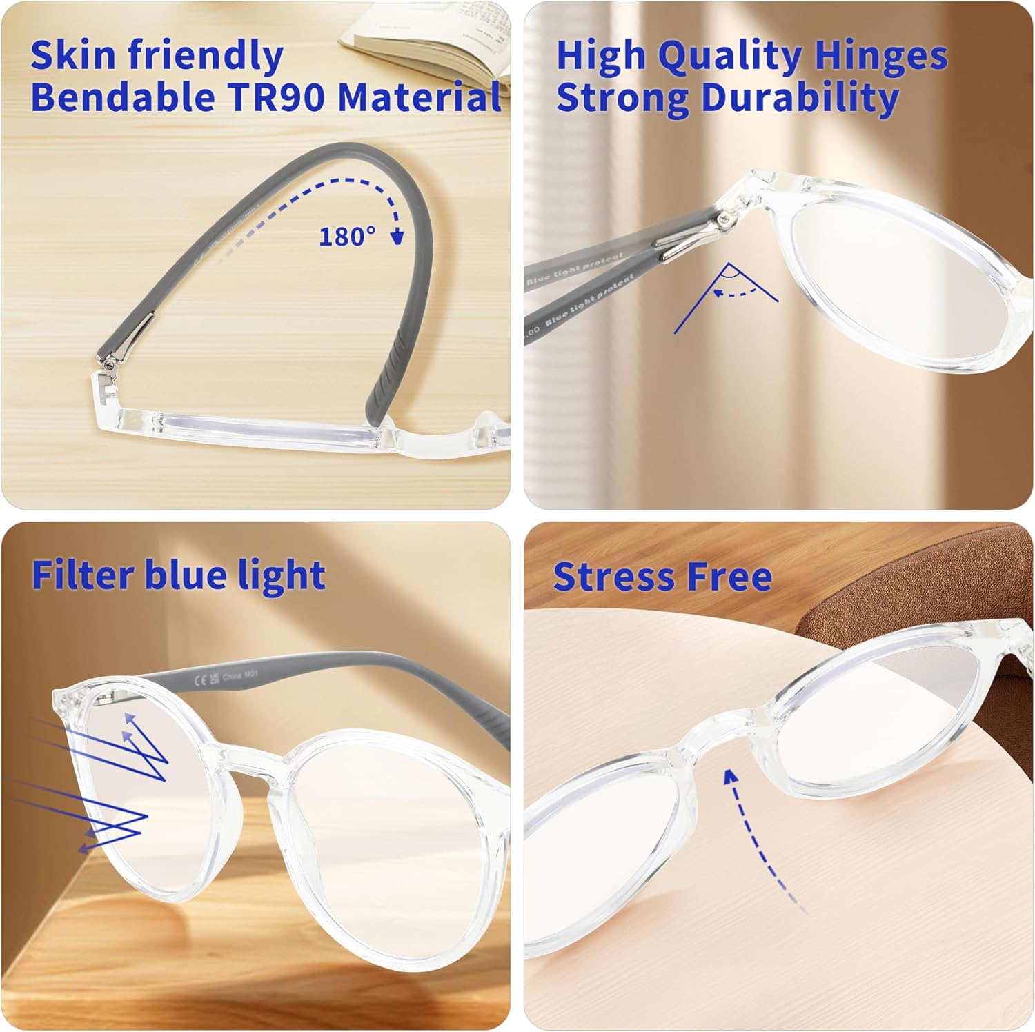 BLUEMOKY Reading Glasses for Men and Women: Blue Light Round Classic Eyeglasses - Computer Readers Glasses - Image 4