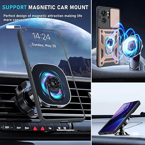 Miniatura 7 de Janmitta Funda compatible con Moto Edge 2023, funda integrada para lente de cámara deslizante + soporte de anillo de dedo, resistente a prueba de