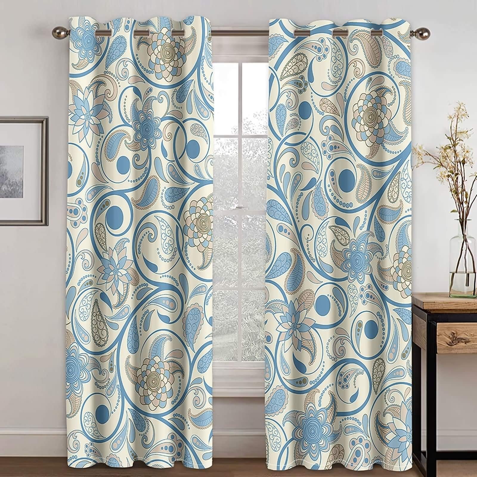 Rideau salon fleur bleu gris 214x244cm pour une ambiance cocooning