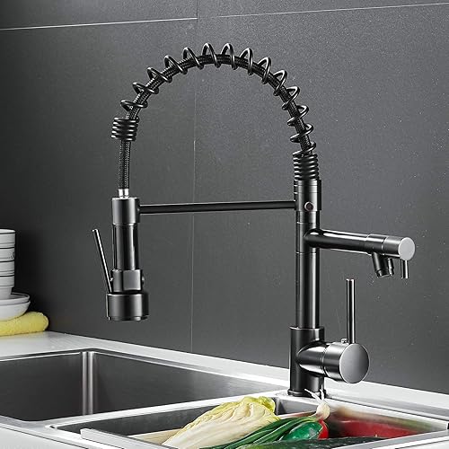 Miniatura 4 de Leekayer Grifo de cocina comercial extraíble tipo pequeño mezclador de fregadero de 2 bocas, mango único, 1 agujero, montaje en cubierta, boquilla