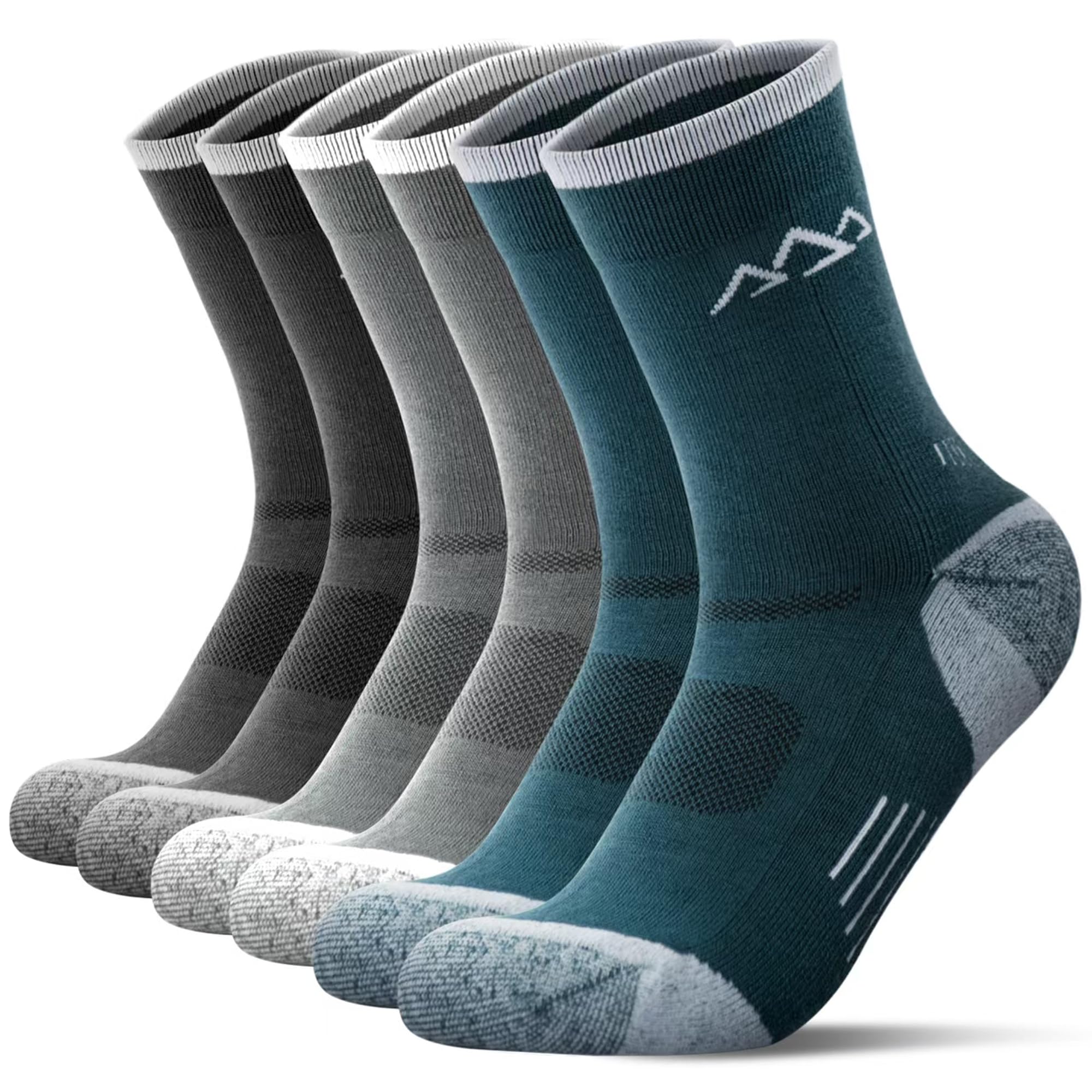 3 Pack Men's Merino Wool Hiking Socks, Micro Crew Cushioned Hiking Walking Thermal Moisture Wicking Trekking Socks
