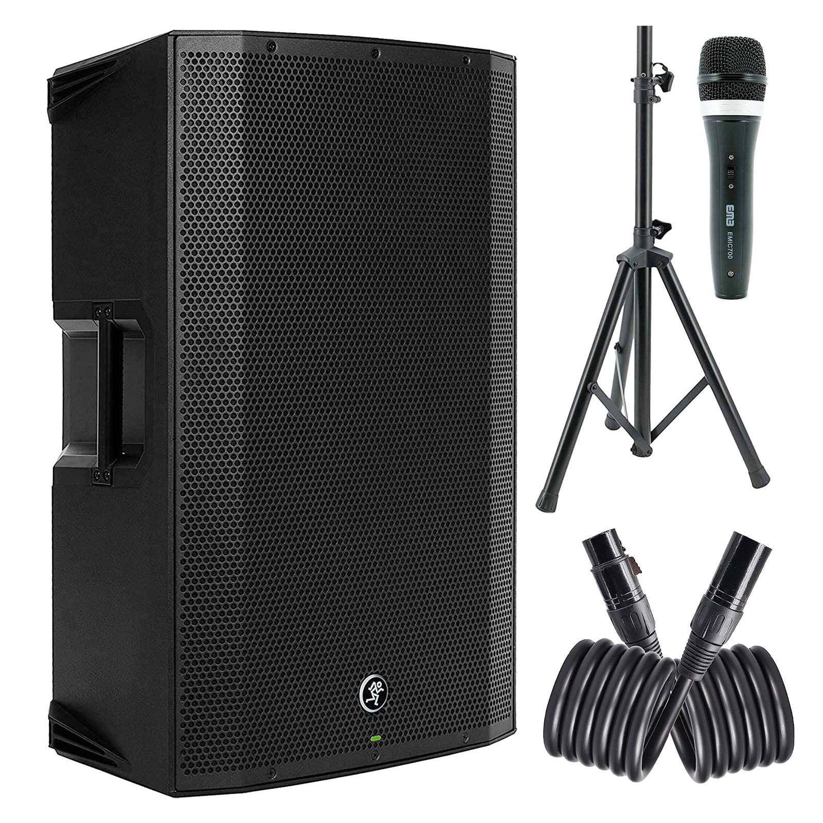 Mackie Thump12A THUMP-12A 1300W 12" Powered Loudspeaker (Single) with EMB Speaker Stand + EMB Microphone and EMB XLR Cable Bundle