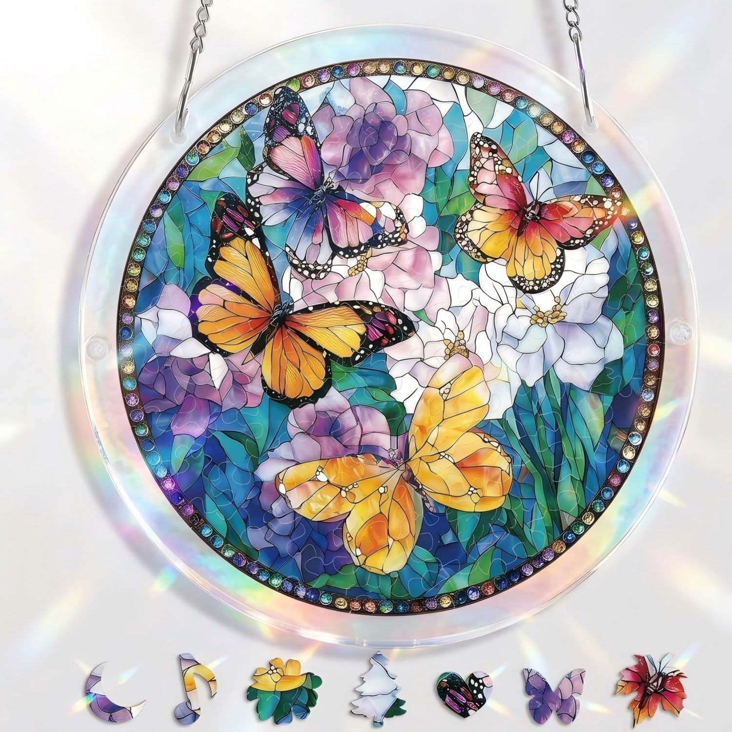Photo 1 of [ONE MISSING PIECE] Acrylic Puzzle Suncatcher Window Hanging 8.2 Inch Sun Catcher Puzzle Kit Garden Decoration (Butterflies in Bloom, 8.2 in)