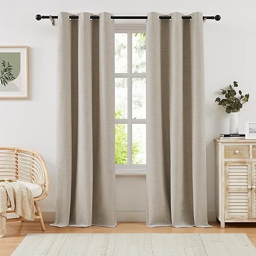 Miniatura 14 de Cortinas 100% opacas para dormitorio, cortina opaca de lino estilo granja de 84 pulgadas de largo, juego de 2 paneles, cortinas de ventana con