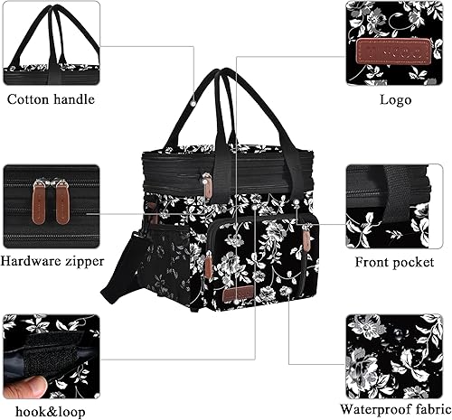 Miniatura 6 de MIYCOO  Bolsa de almuerzo y lonchera para mujeres y hombres, bolsa de almuerzo doble cubierta a prueba de fugas con aislamiento suave grande para