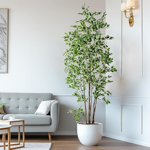 Miniatura 3 de Árbol de ficus artificial para interiores de 8 pies, árbol de imitación grande en maceta con hojas de seda realistas y tronco para oficina en casa,