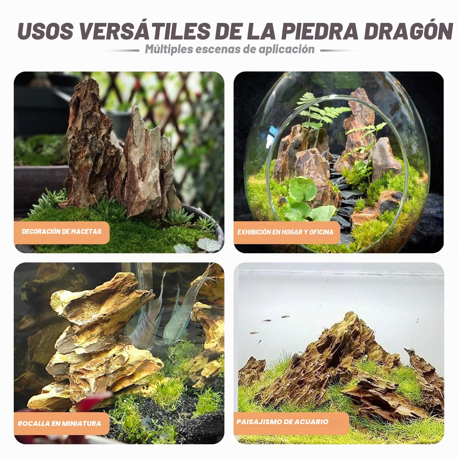 Unocho Rocas para Acuario Dragon Stone 4,5kg Piedras Naturales para decoración de Acuario paisajismo acuático Rocas de Peces terrario y paludario(5–15 cm)