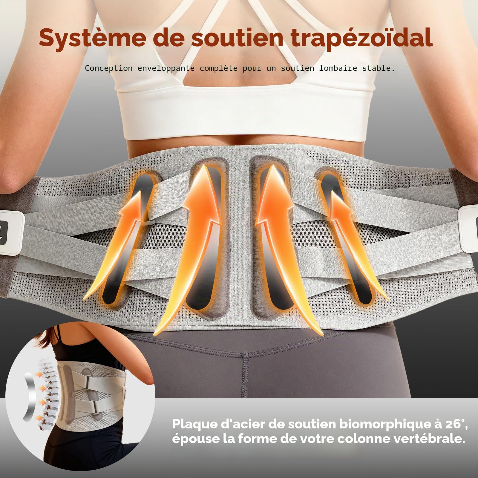 arboleaf Ceinture Lombaire Chauffante, 3 Températures (40/50/60°C) | Ceinture de Soutien Lombaire, 8 Bandes de Pression et Système 4D Avancé, Conception Respirante - Taille XXL (100-115cm)