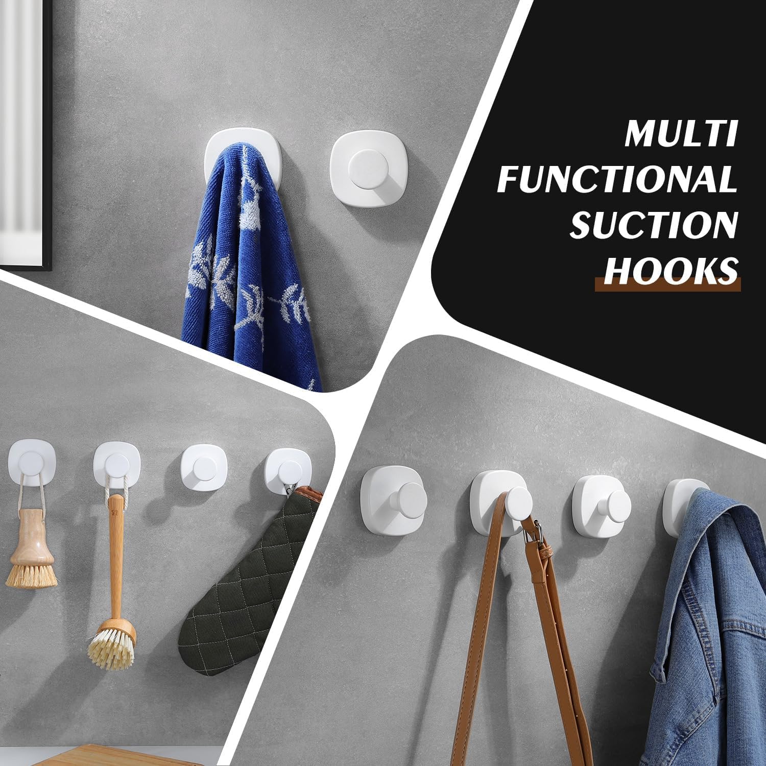 4 Pcs Suction Cup Hooks for Inside Shower, Stainless Steel Heavy Duty Towel Hook Shower Towel Holder for Bathroom