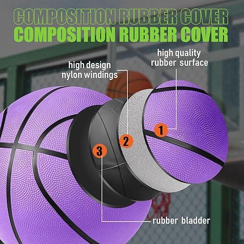 Miniatura 3 de Lenwen Balones de baloncesto de goma, tamaño oficial con bomba para niños jóvenes, PE, entrenamiento de regreso a clases, juegos de partido, regalos
