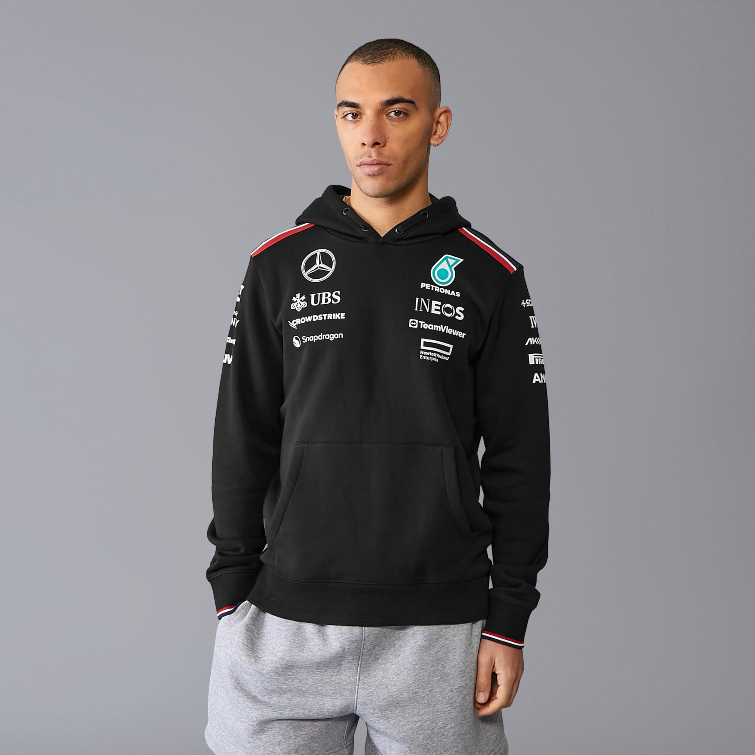 Mercedes AMG Petronas Sudadera con Capucha para Hombre F1 Team 2024 - Negro - Tamaño: XL