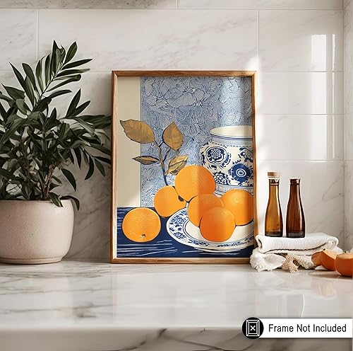 Miniatura 4 de Poster Master Póster de florero de naranjas y azules, estampado retro naranja, arte de frutas, arte de comida y bebida, arte bohemio elegante, arte