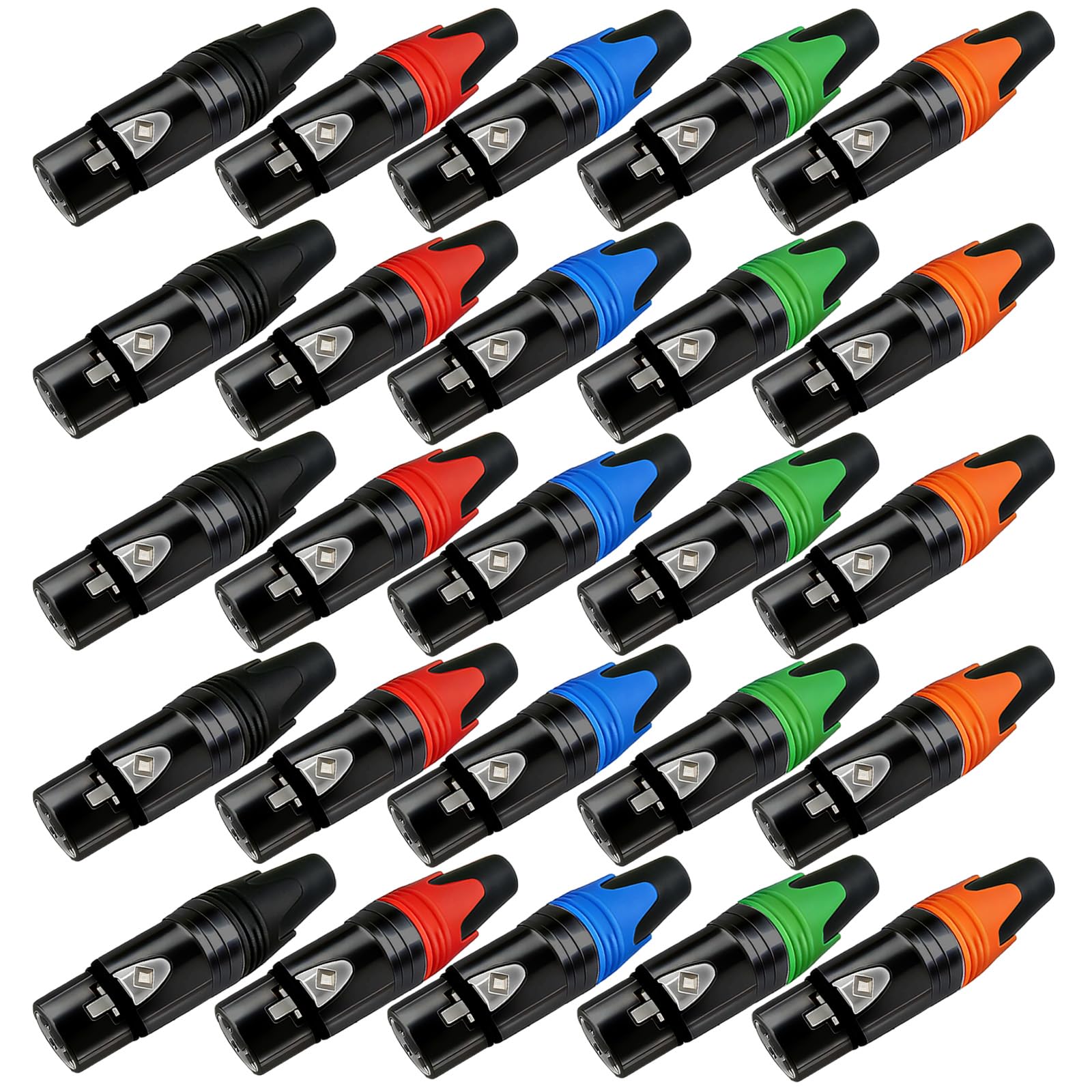 Geisler XLR-Stecker, 3-poliger Adapter-Buchsenstecker mit feinem, schwarzem, vernickeltem Gehäuse mit optionaler Farbmarkierung und flexibler Kombination (schwarzes Gehäuse, bunte Markierung), 25