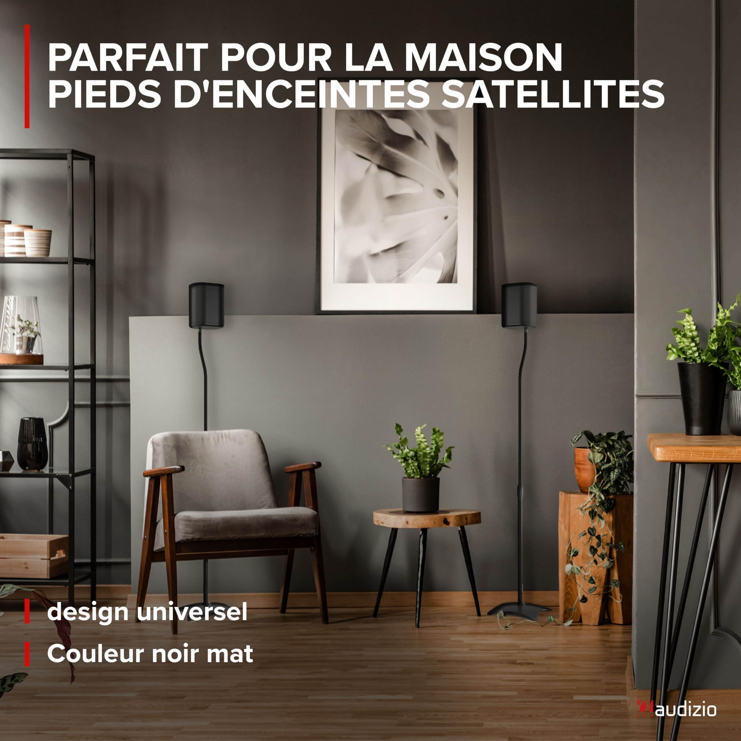 Audizio HTS10 Pied d'Enceinte Réglable en Hauteur Lot de 2 - Noir, Système de Gestion des Câbles, Base Lourde et Stable, Idéale pour Profiter de la Qualité de Son chez Vous ou au Travail