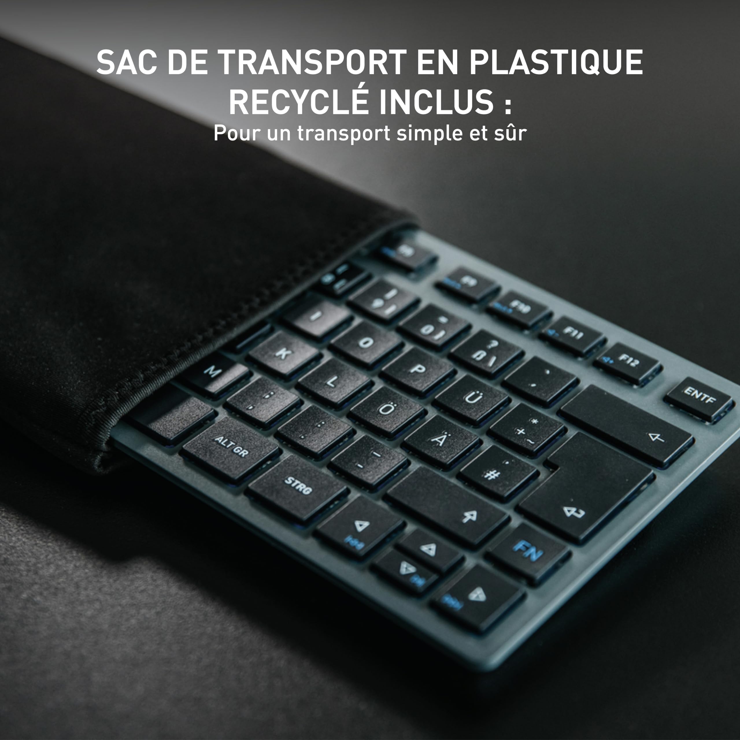 CHERRY KW 7100 MINI BT Clavier Compact Bluetooth AZERTY - Multi-Appareils 3 Canaux, Design Ultra Plat, Étui Inclus - Slate Blue